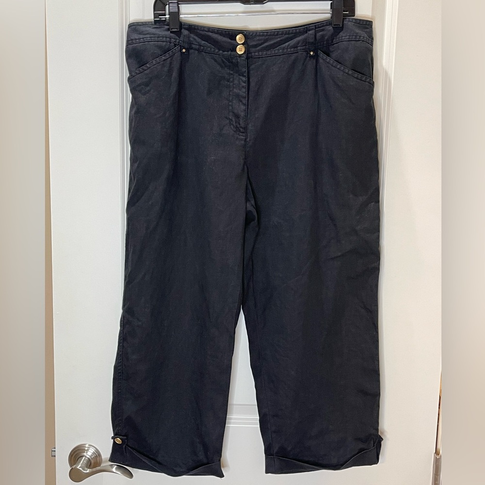 Jones New York Sport Black Linen Pants Cropped Size 14